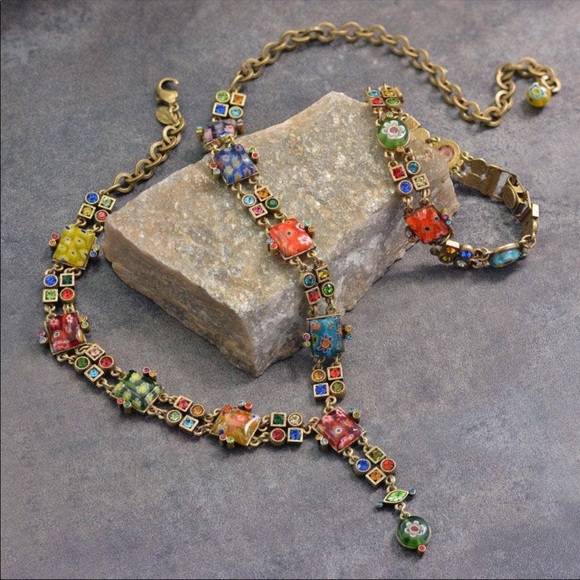 Millefiori Glass Geometric Y link Necklace - Picture 4 of 4